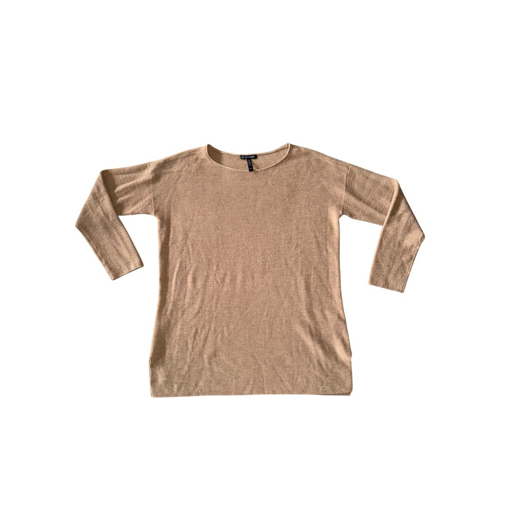 Eileen Fisher Sweater Womens XS Tan‎ Excellent Merino Wool Boat Neck Knit Top